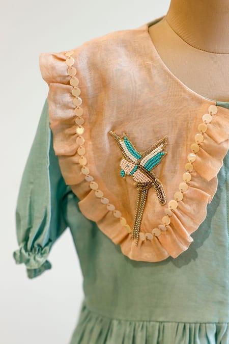 Snuggleme_Blue Chanderi, Silk Beads, Sequins, Embroidery Collar Dress _Online_at_Aza_Fashions