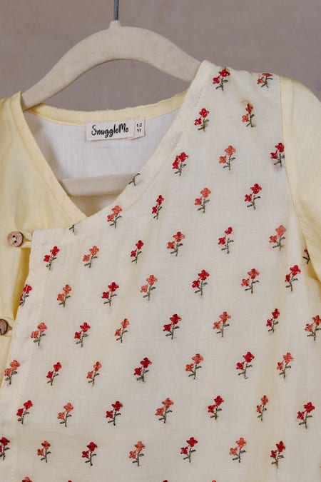 Shop_Snuggleme_Yellow Chanderi Embroidery Rose Bud Angrakha Kurta And Dhoti Pant Set _Online_at_Aza_Fashions