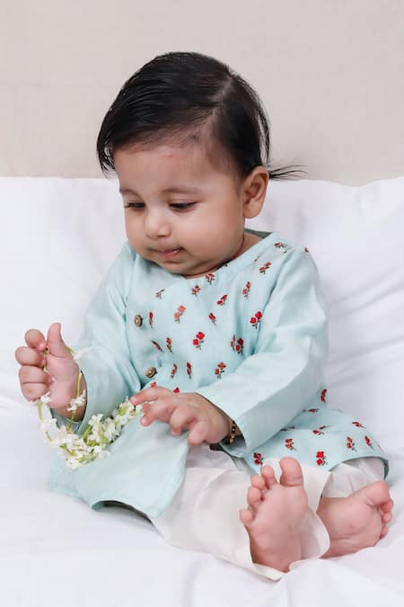 Snuggleme Rose Bud Embroidered Angrakha Kurta & Dhoti Pant Set 