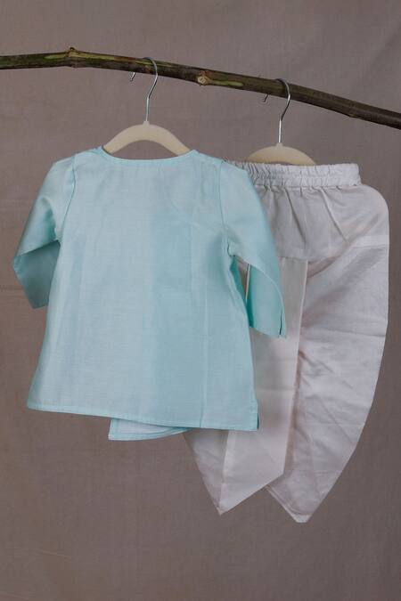 Snuggleme_Blue Chanderi Embroidery Rose Bud Angrakha Kurta And Dhoti Pant Set _Online_at_Aza_Fashions