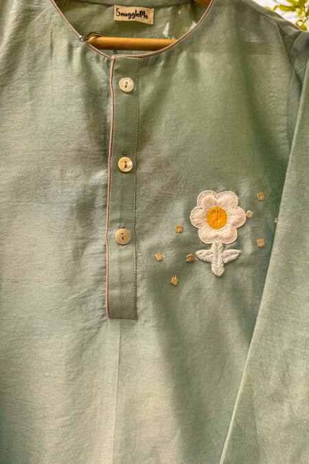 Snuggleme Green Chanderi, Cotton Embroidery, Beads Bloom Kurta With Pant Online at Aza Fashions Snuggleme_Green Chanderi, Cotton Embroidery, Beads Bloom Kurta With Pant _Online_at_Aza_Fashions