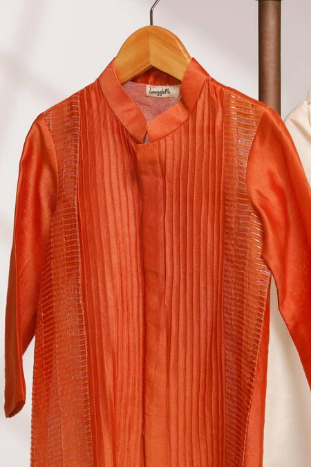 Snuggleme_Orange Chanderi Kurta And Pant Set _Online_at_Aza_Fashions