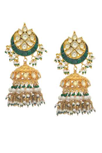 Buy MAISARA JEWELRY Green Stones, Beads, Pearls Cut Work Jadau Necklace Set Buy_MAISARA JEWELRY_Green Stones, Beads, Pearls Cut Work Jadau Necklace Set