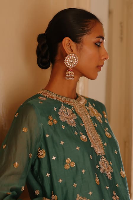 Buy_Maisara Jewelry_Gold Plated Rhinestones, Stones Ruby Embellished Jhumkas _Online_at_Aza_Fashions