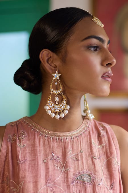 MAISARA JEWELRY_Gold Plated Pearls Embellished Layered Chandbalis _Online_at_Aza_Fashions