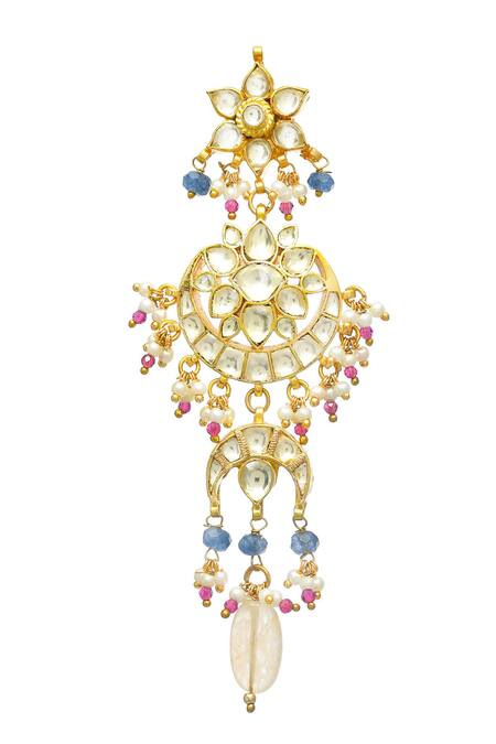 MAISARA JEWELRY_Gold Plated Pearls, Diamonds Ishya Kundan Fleur Embellished Earrings _Online_at_Aza_Fashions