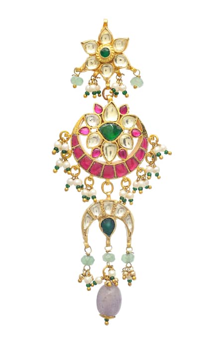 MAISARA JEWELRY_Multi Color Pearls, Diamonds Ishya Kundan Florin Embellished Earrings _Online_at_Aza_Fashions