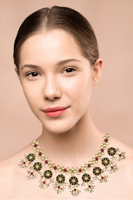 Buy_MAISARA JEWELRY_Gold Plated Pearls, Stones Kundan Choker Set