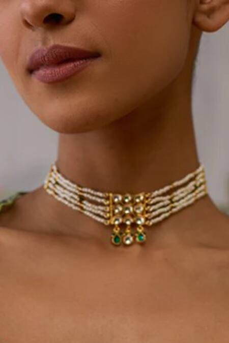 MAISARA JEWELRY_Gold Plated Nilpattri Kundan Embellished Choker _Online_at_Aza_Fashions