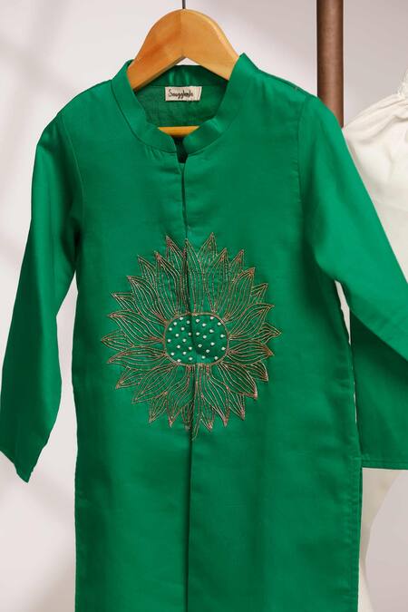 Buy_Snuggleme_Green Cotton Embroidery Kurta With Pyjama _Online_at_Aza_Fashions
