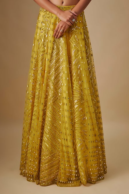 Asaga_Yellow Organza, Satin, Tulle, Chinon, Crepe Flurry Lehenga Blouse Set _Online_at_Aza_Fashions