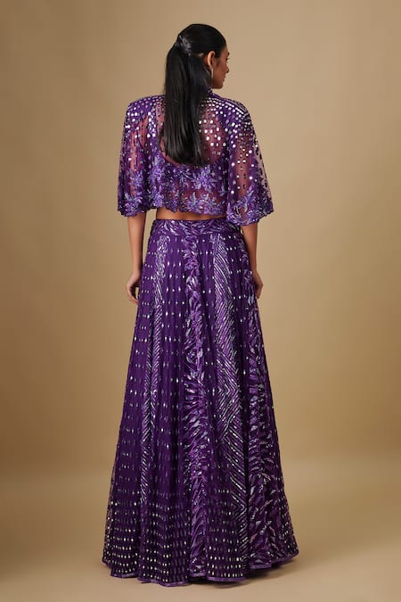 Asaga Sprinkle Embroidered Cape Lehenga Set 