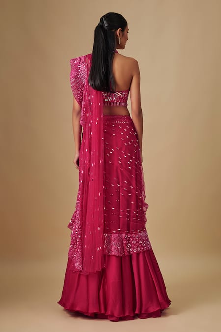 Asaga Pluvia Fuchsia Pre-Draped saree With Blouse 