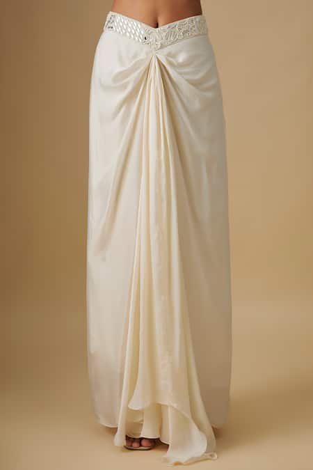 Asaga_Ivory Satin, Tulle, Crepe Embroidery, Mirrors, Beads Waverly Cape Skirt Set _Online_at_Aza_Fashions