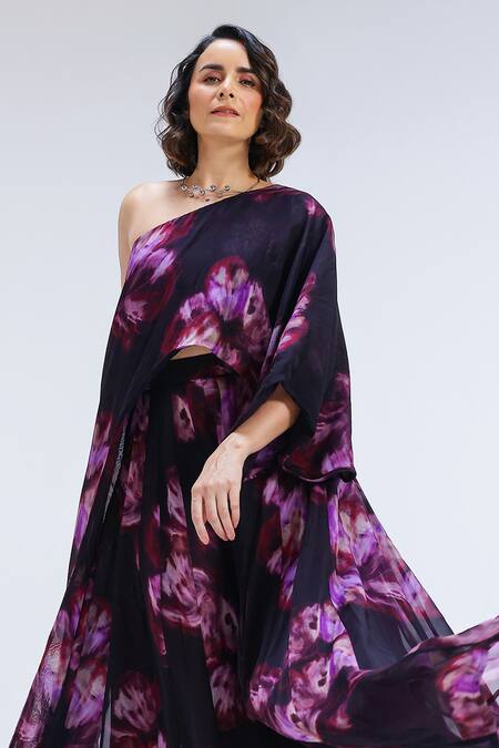 Studio Surbhi_Purple Organza One Shoulder Top And Skirt Set _Online_at_Aza_Fashions