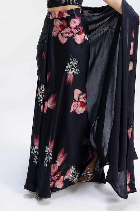 Buy Studio Surbhi Black Georgette, Satin Beads, Embroidery Embellished Shrug And Draped Skirt Set Online at Aza Fashions Buy_Studio Surbhi_Black Georgette, Satin Beads, Embroidery Embellished Shrug And Draped Skirt Set _Online_at_Aza_Fashions