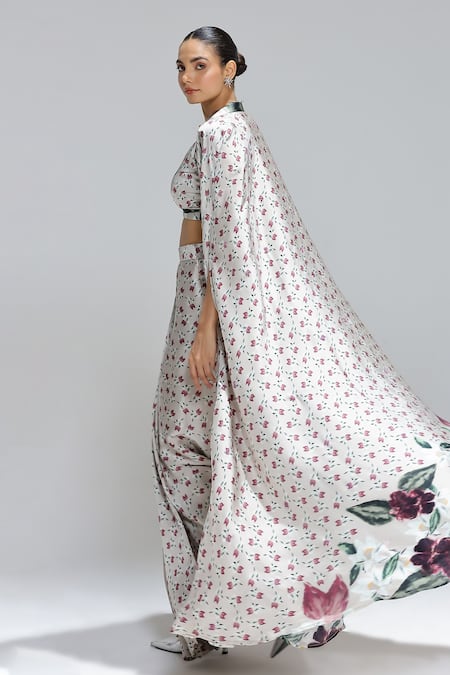 Studio Surbhi Flora Pattern Shurg & Draped Skirt Set 