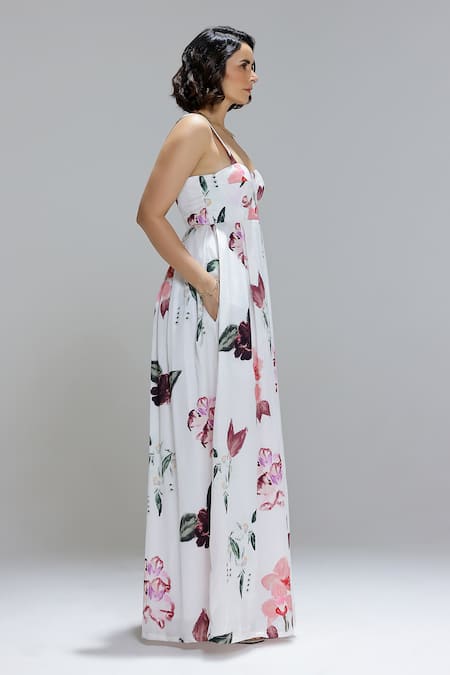 Studio Surbhi_White Cotton, Silk Scoop Neck Printed Dress _Online_at_Aza_Fashions