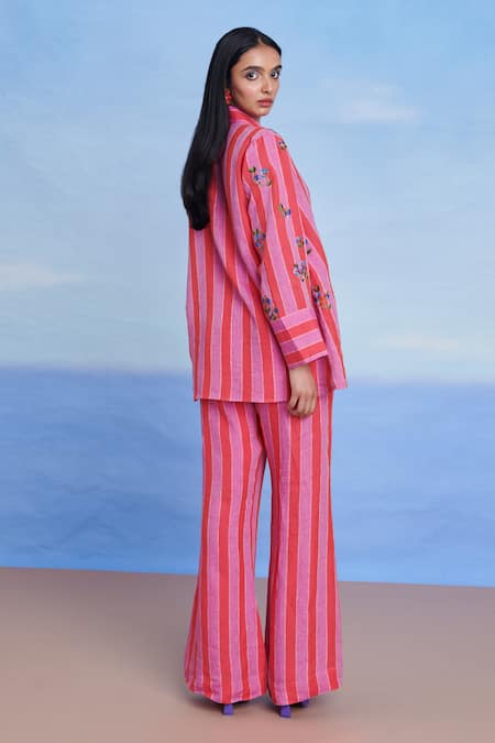 Shop Saphed Pink Linen Embroidery Amalfi Blazer Shirt at Aza Fashions Shop_Saphed_Pink Linen Embroidery Amalfi Blazer Shirt _at_Aza_Fashions