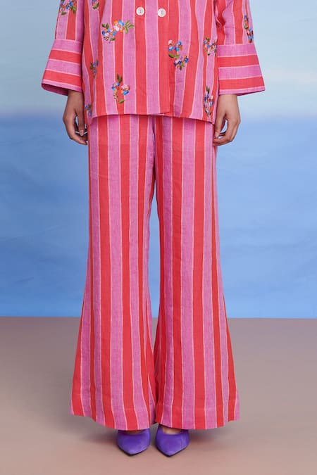 Shop_Saphed_Pink Linen Embroidery Amalfi Blazer Shirt Set 