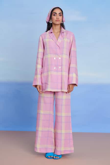 Saphed Pink Linen Cassata Bell Bottom Pant Online at Aza Fashions Saphed_Pink Linen Cassata Bell Bottom Pant _Online_at_Aza_Fashions