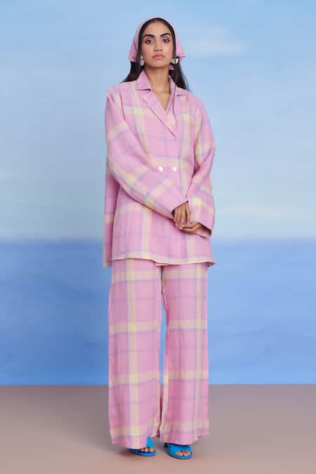 Shop Saphed Pink Linen Cassata Bell Bottom Pant Online at Aza Fashions Shop_Saphed_Pink Linen Cassata Bell Bottom Pant _Online_at_Aza_Fashions