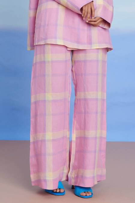 Saphed Pink Linen Cassata Bell Bottom Pant at Aza Fashions Saphed_Pink Linen Cassata Bell Bottom Pant _at_Aza_Fashions