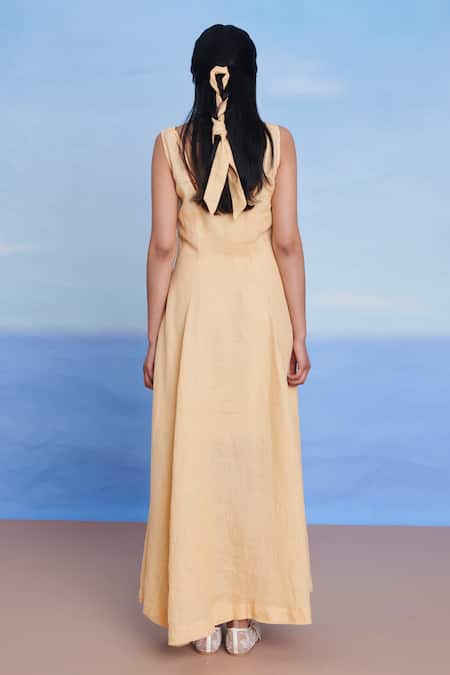 Saphed Butterscotch Linen Scoop Neck Dress 