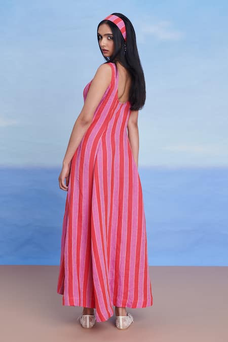 Shop Saphed Pink Linen Scoop Neck Amalfi Dress at Aza Fashions Shop_Saphed_Pink Linen Scoop Neck Amalfi Dress _at_Aza_Fashions