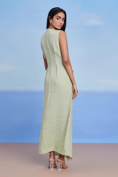 Saphed Pista Linen Drape Dress 