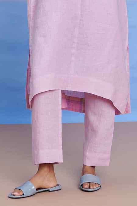 Shop_Saphed_Lilac Linen V-neck Dolman Kurta Set _Online_at_Aza_Fashions