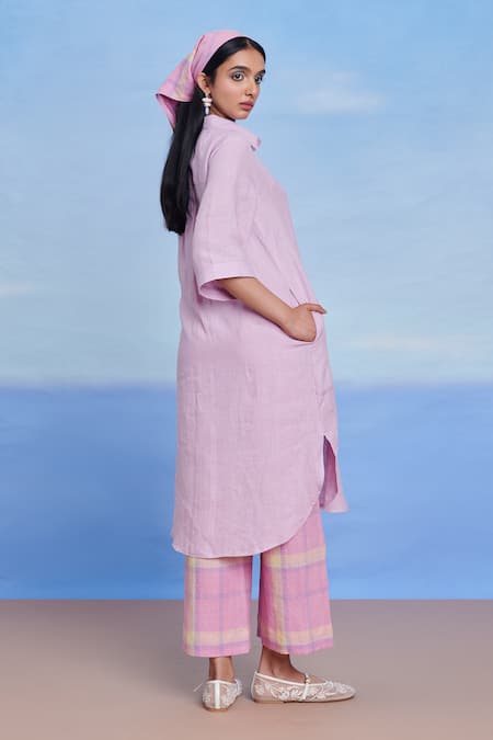 Saphed Lilac Linen Shirt Kurta 