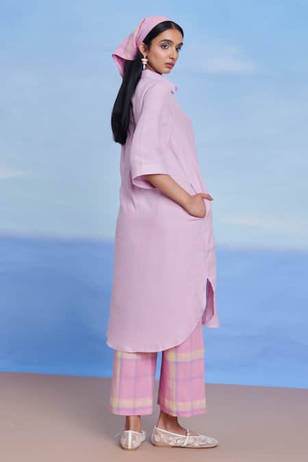 Saphed Lilac Cassata Amalfi Linen Shirt Kurta Set 