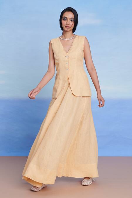 Buy_Saphed_Yellow Linen Butterscotch Maxi Skirt _Online_at_Aza_Fashions