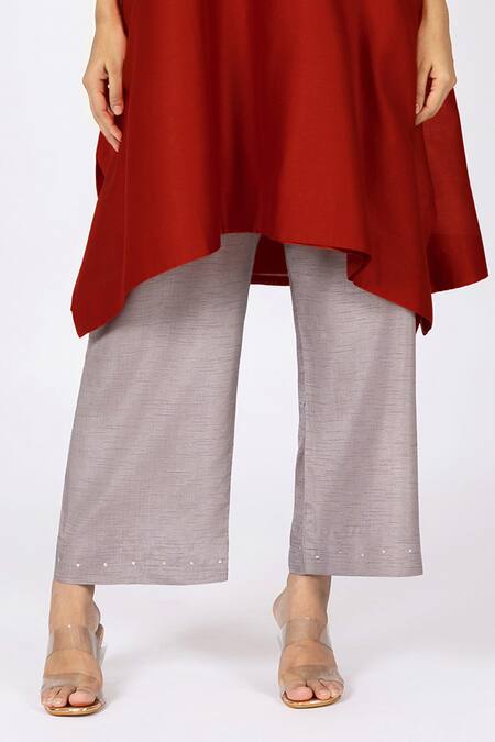 Buy_Bhavik Shah_Red Chanderi , Cotton, Kaamdani Embellished Kimono Kurta Set _Online_at_Aza_Fashions