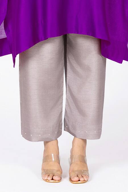 Bhavik Shah_Purple Chanderi , Cotton, Kaamdani Placket Embellished Kimono Kurta Set _Online_at_Aza_Fashions