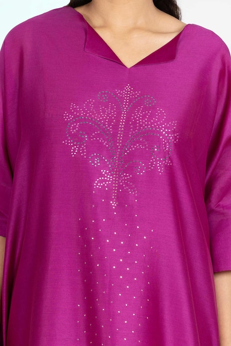 Bhavik Shah_Pink Chanderi , Cotton, Kaamdani Embellished Kimono Kurta And Pant Set _Online_at_Aza_Fashions