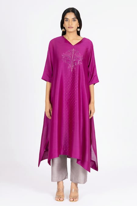 Bhavik Shah Kaamdani Embellished Kimono Kurta & Pant Set 