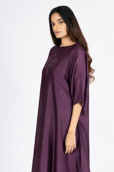 Buy_Bhavik Shah_Purple Chanderi , Cotton, Kaamdani Embellished Kimono Kurta With Pant 