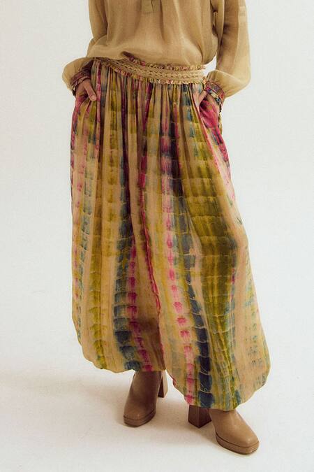 Buy_Capisvirleo_Beige Silk Embroidery, Lace Mandarin Collar Eila Shirt And Bauhini Pant Set _Online_at_Aza_Fashions