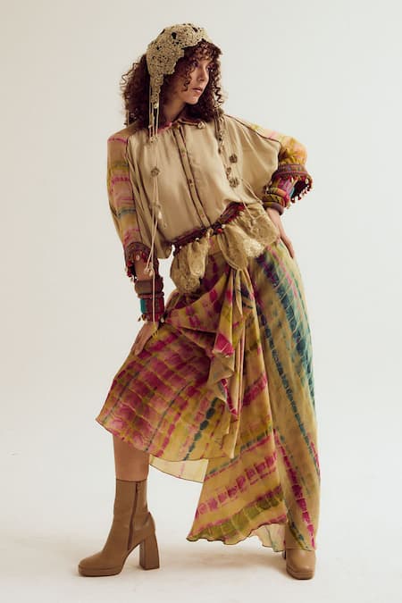 Buy_Capisvirleo_Beige Cotton, Silk Embroidery, Tassels Collared Alicia Ecru Shirt _Online_at_Aza_Fashions