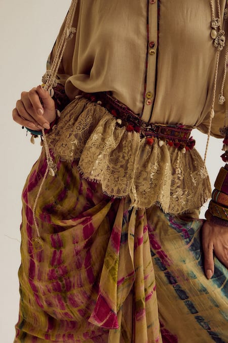 Shop_Capisvirleo_Beige Cotton, Silk Embroidery, Tassels Collared Alicia Ecru Shirt _Online_at_Aza_Fashions