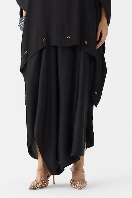 Buy_Studio Rigu_Black Viscose Onyx Embroidered Kimono And Knot Skirt Set _Online_at_Aza_Fashions