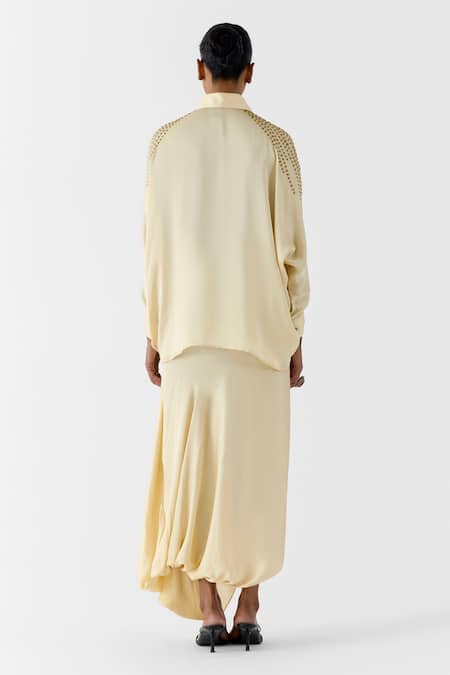 Studio Rigu Pearl Studded Shirt & Knot Skirt Set 