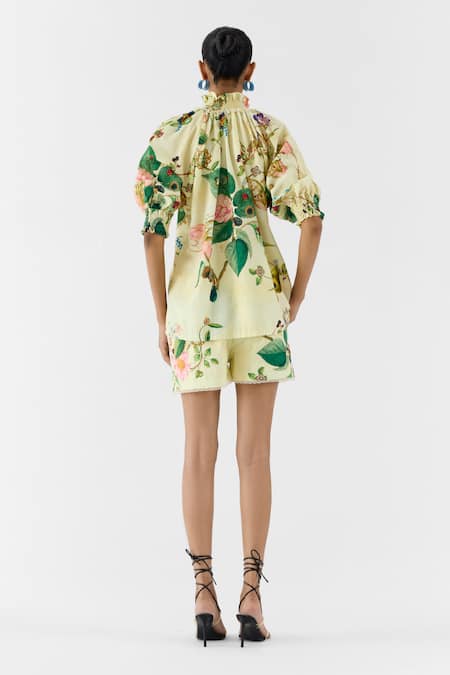 Studio Rigu Blossom Ruching Shirt & Shorts Set 