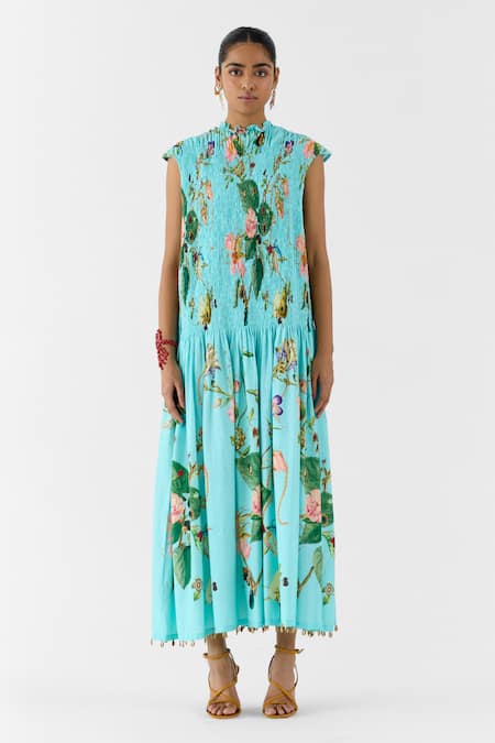 Studio Rigu Blue Blossom Ruched Dress 