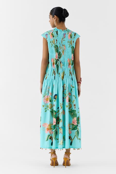 Studio Rigu Blue Blossom Ruched Dress 