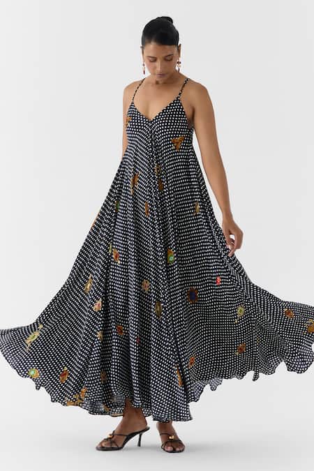 Studio Rigu Onyx Polka Dot Strappy Dress 