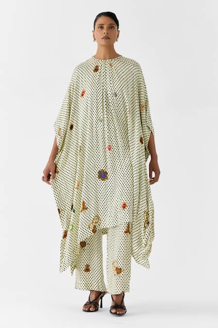 Studio Rigu Pearl Polka Dot Kimono Kurta & Pant Set 