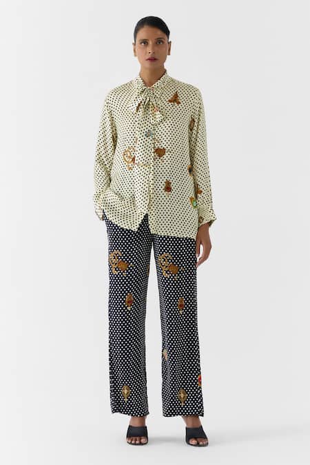 Studio Rigu Pearl Polka Dot Knot Shirt & Onyx Polka Pant Set 